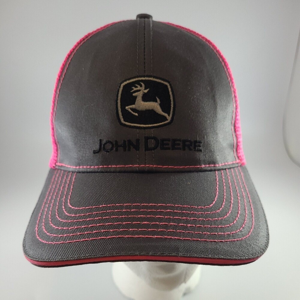 John Deere Women's Charcoal and Neon Pink Cap - snapback, mesh, adjustable